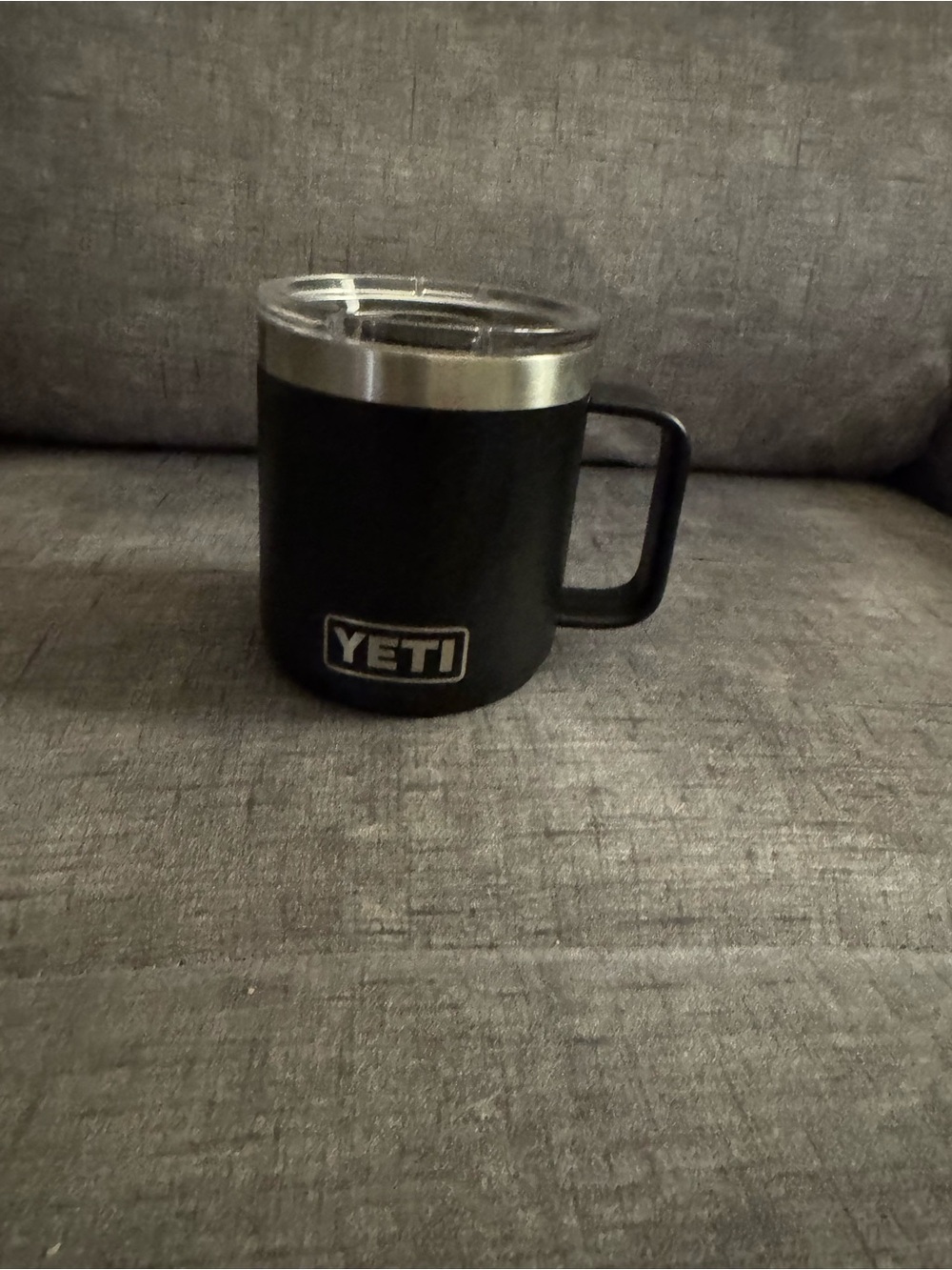 Yeti Black Travel Mug with Clear Lid and Stainless Rim